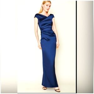 Talbot Runhof Royal Blue Cap Sleeve Dress Full Length Formal Gown Retail $1700